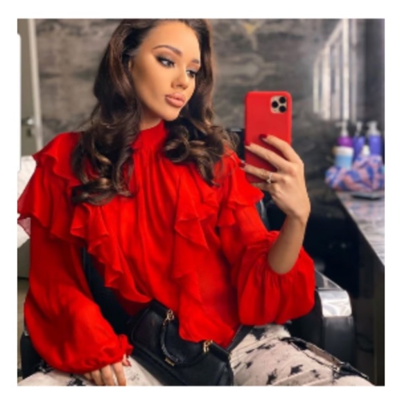 GIAMBATTISTA VALLI x H&M Red Silk Chiffon Ruffle Blouse Shirt Size 4 - Picture 2 of 15